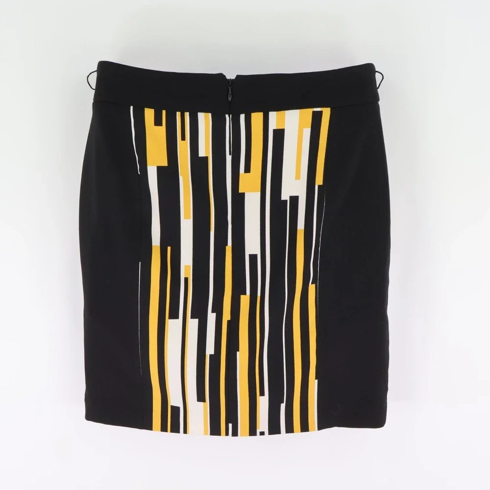 Worthington Short Skirt Lined Straight Womens Size 6 Black Yellow White Back Zip